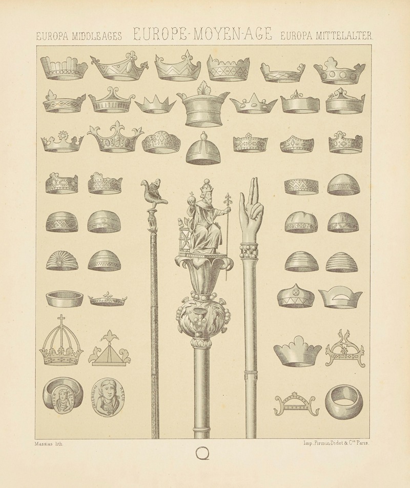 Auguste Racinet - Couronnes des rois, sceptres, main de justice, annulaire