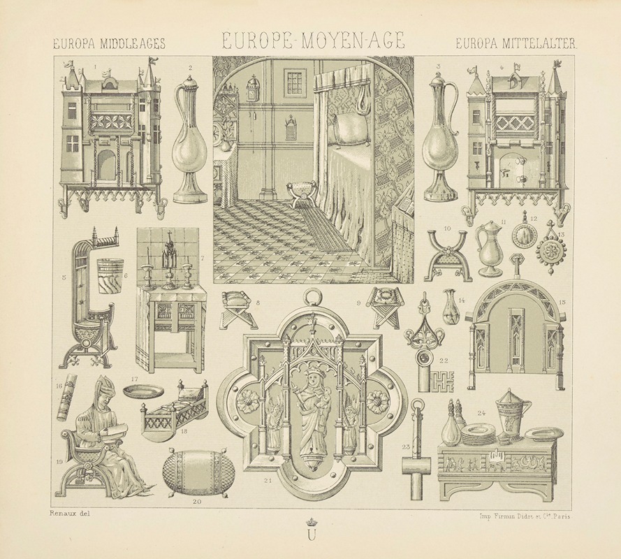 Auguste Racinet - France, Bassin du Rhin, Flandre – interieur, meubles, objets mobiliers, ustensiles etc.