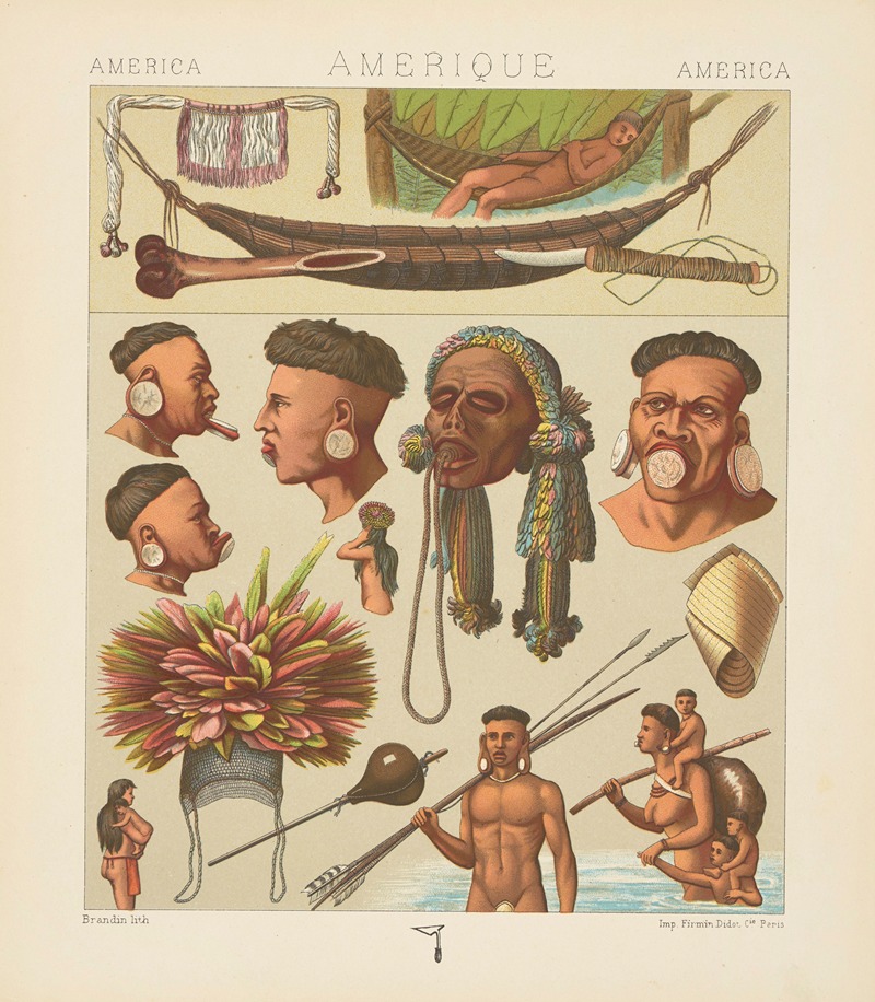 Auguste Racinet - Indigènes du Brésil et du Paraguay; le Botoque; le bagage d’une famille de Nomades