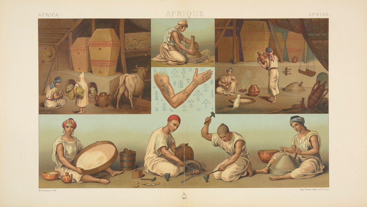 Auguste Racinet - Intérieur d’une habitation Kabyle; l’industrie, les tatouages