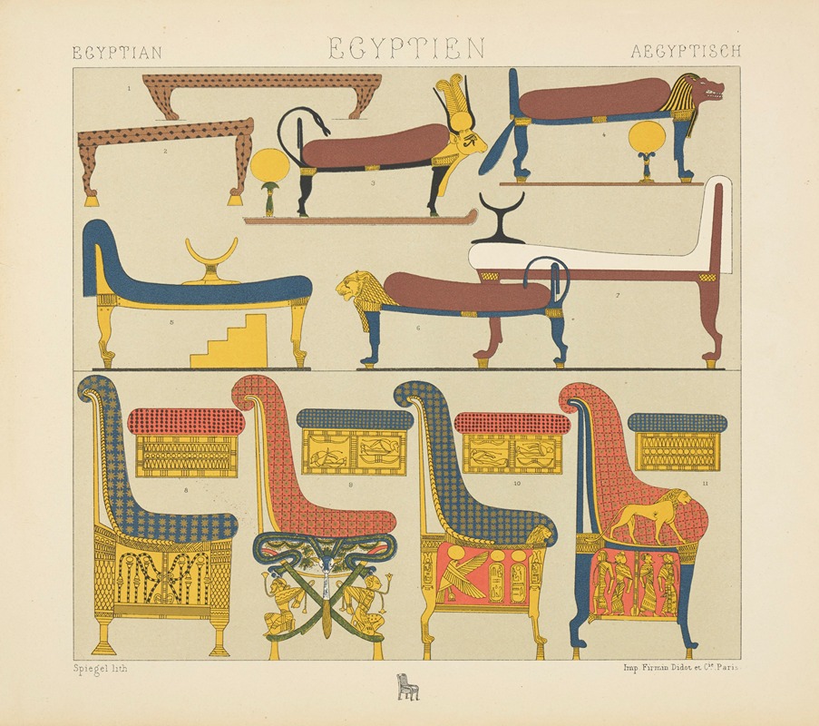 Auguste Racinet - Mobilier; lits, divans et trônes