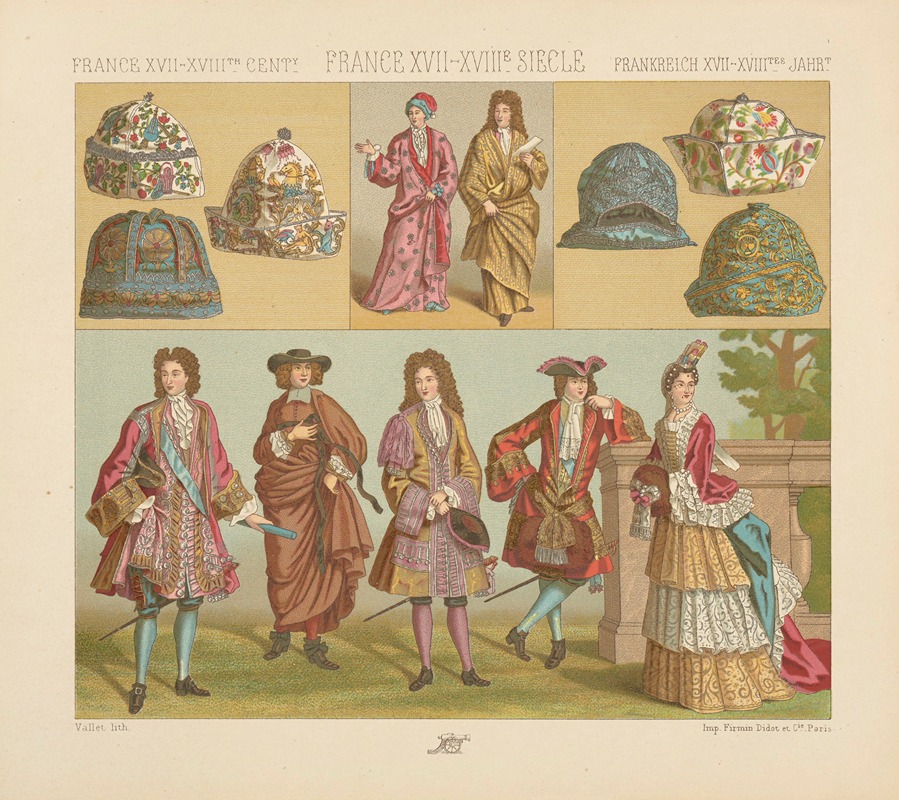 Auguste Racinet - Modes francaises, us et coutumes, l’habillement du roi, la robe de chambre, le bonnet