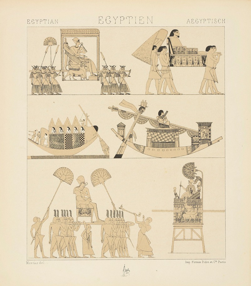 Auguste Racinet - Moyens de transport;  palanquins royaux, bateaux