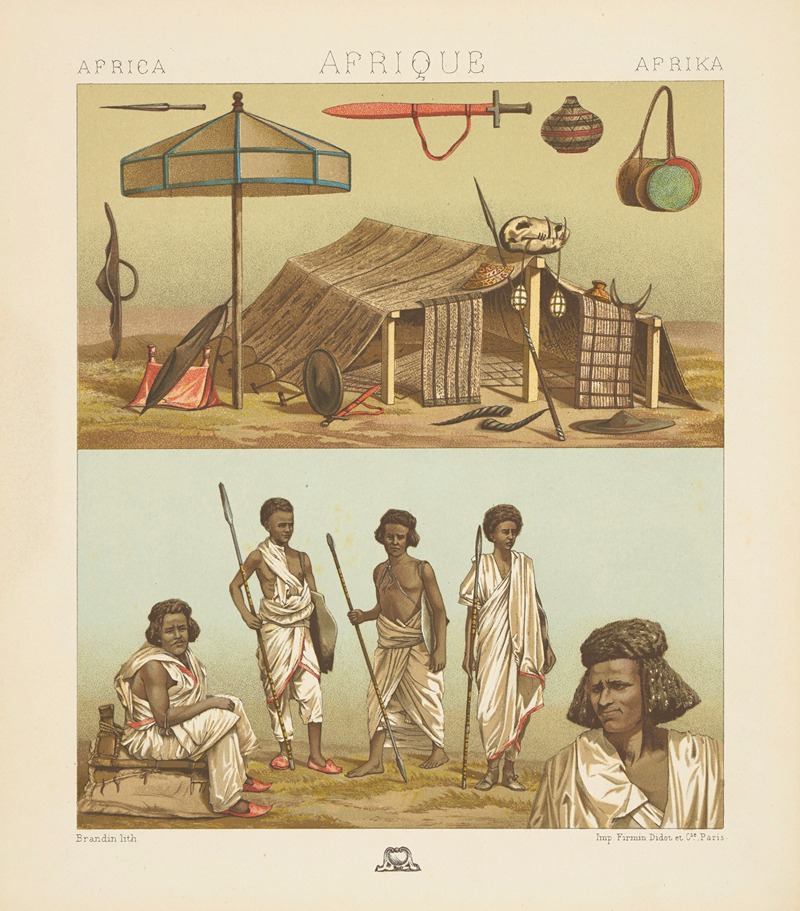 Auguste Racinet - Nubiens, armes et ustensiles, leur campement