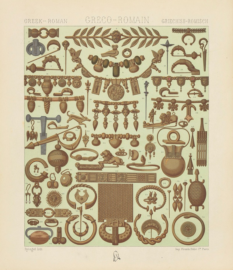 Auguste Racinet - Orfèvrerie-joaillerie; parures, couronnes, colliers, pendants d’oreilles, bagues, bracelets, fibules etc