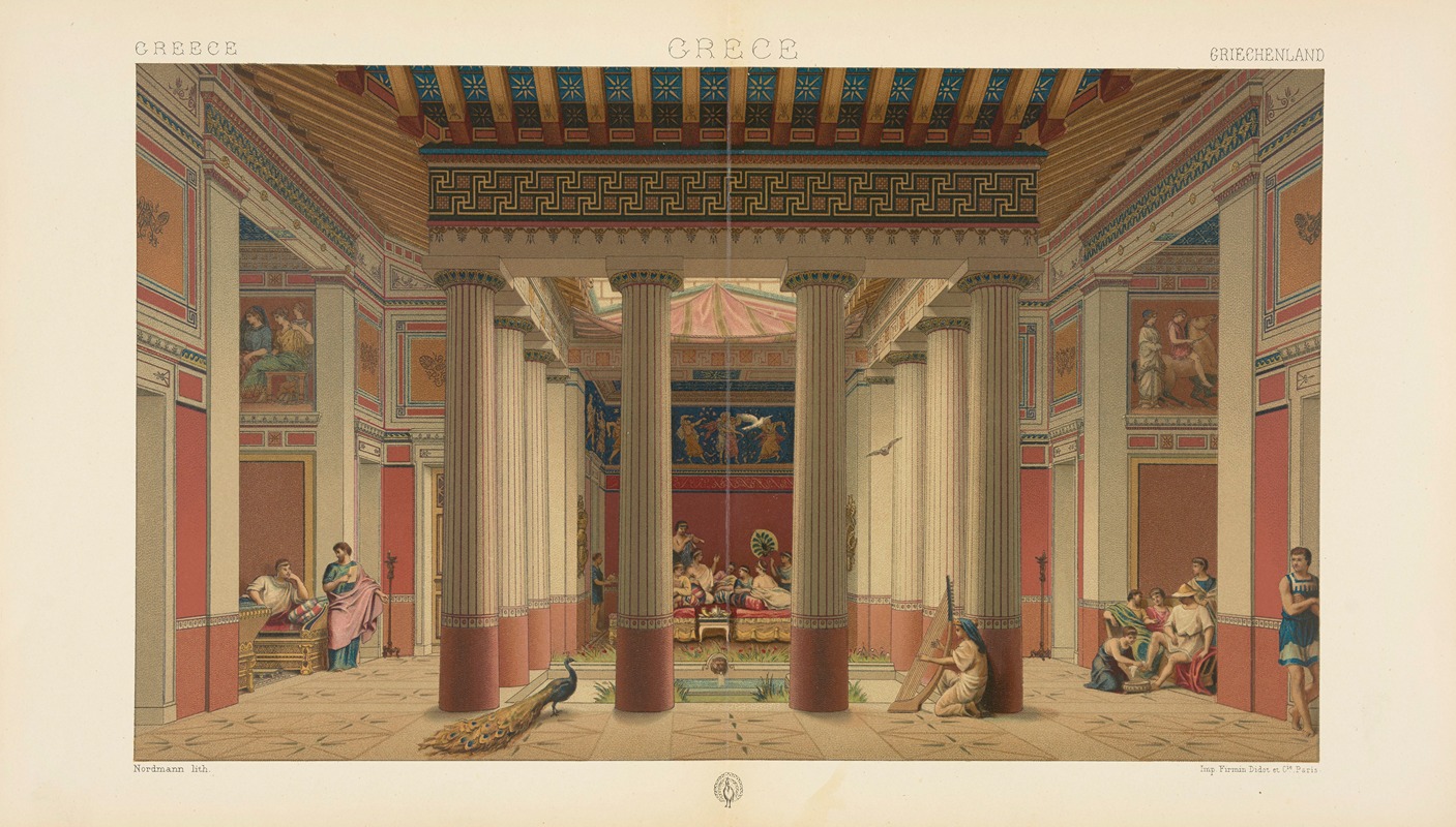 Auguste Racinet - Pièce principale d’une riche maison athénienne restauration; Ve siècle avant l’ère chrétienne