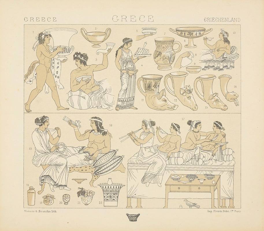Auguste Racinet - Repas et banquets; mobilier et ustensiles