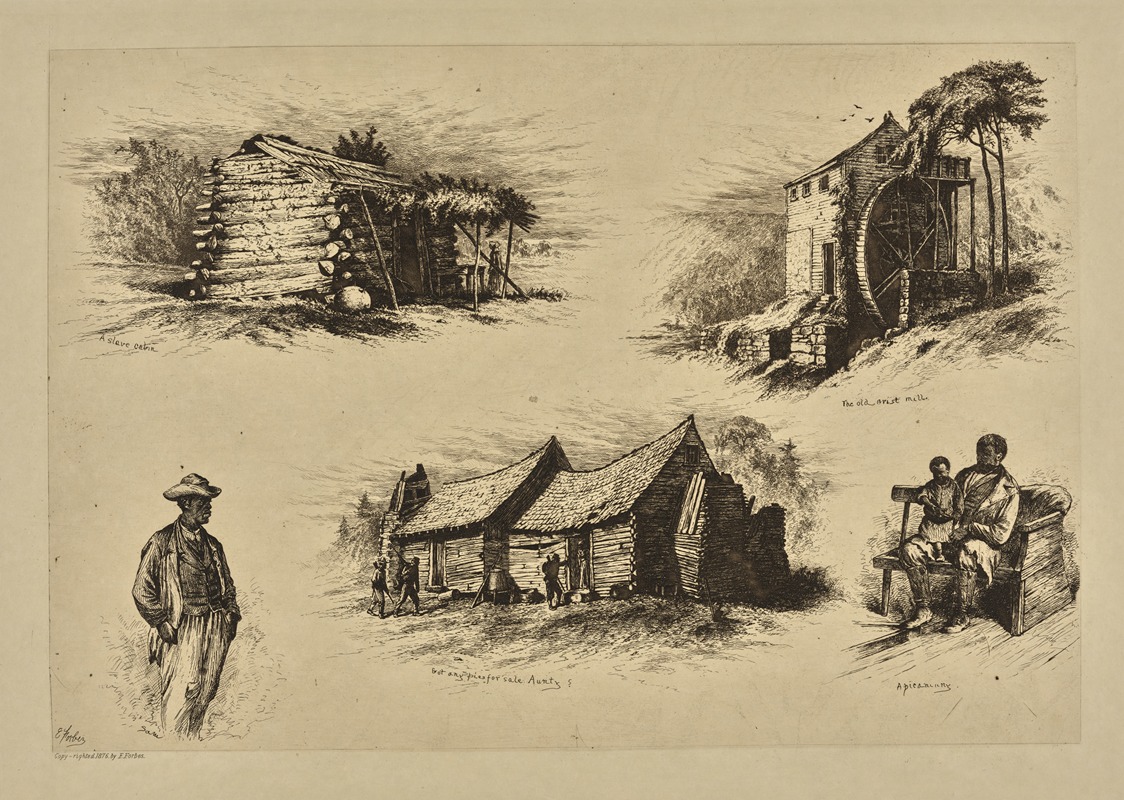 Edwin Forbes - A slave cabin. The old grist mill. Sam. ‘Got any pies for sale, Aunty’ A picaninny.