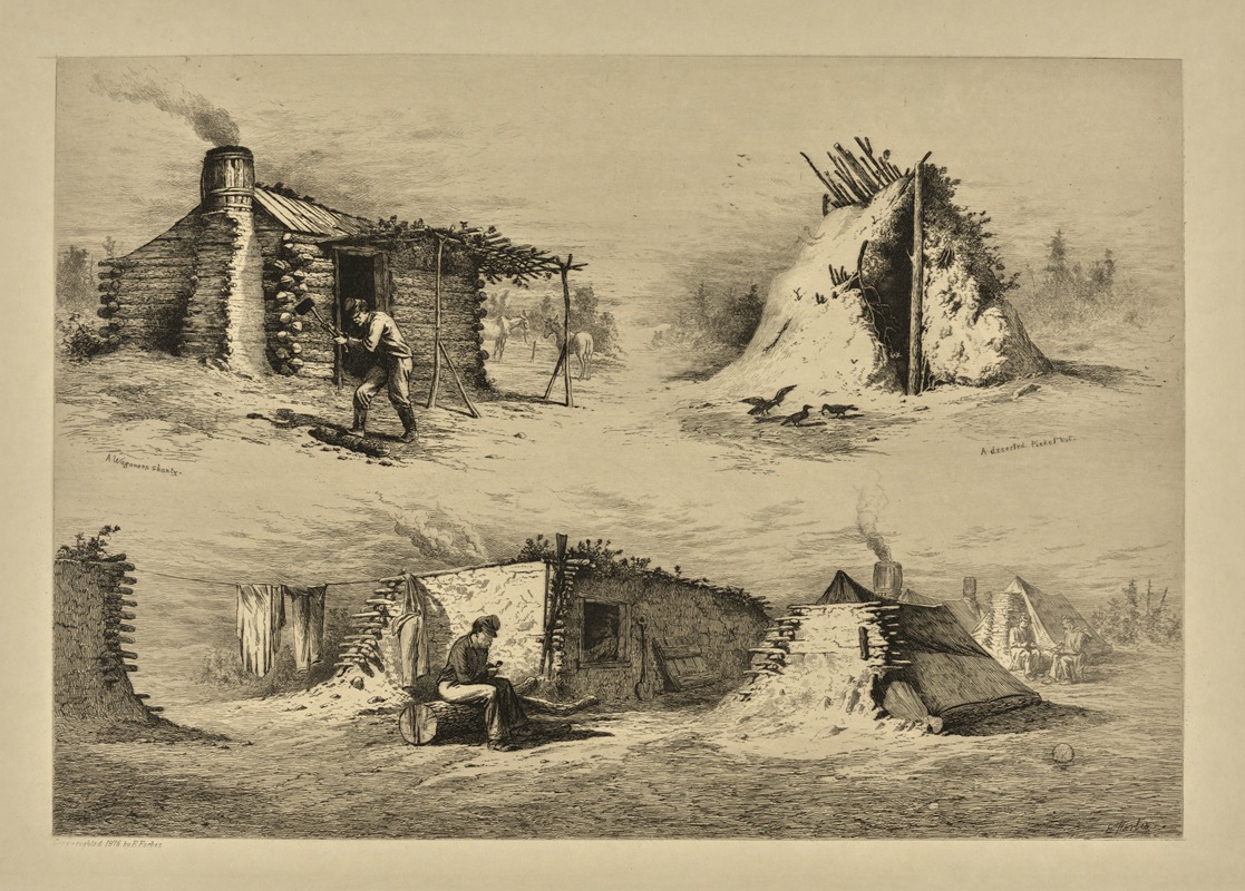 Edwin Forbes - A wagoner’s shanty. The deserted picket-hut.