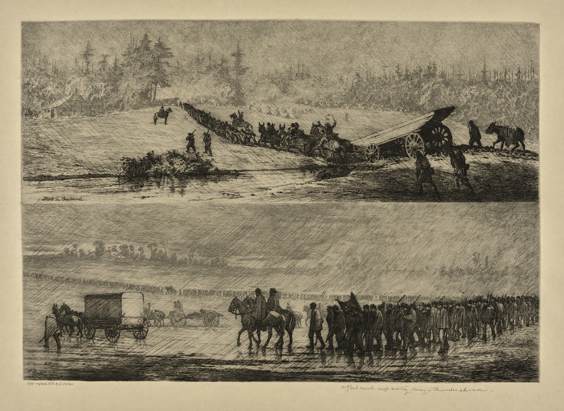 Edwin Forbes - A-flank march across country during a thunderstorm.
