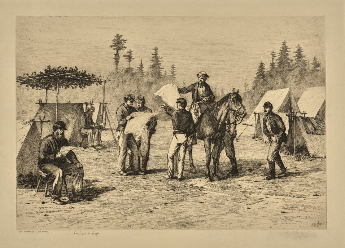 Edwin Forbes - Newspapers in camp.
