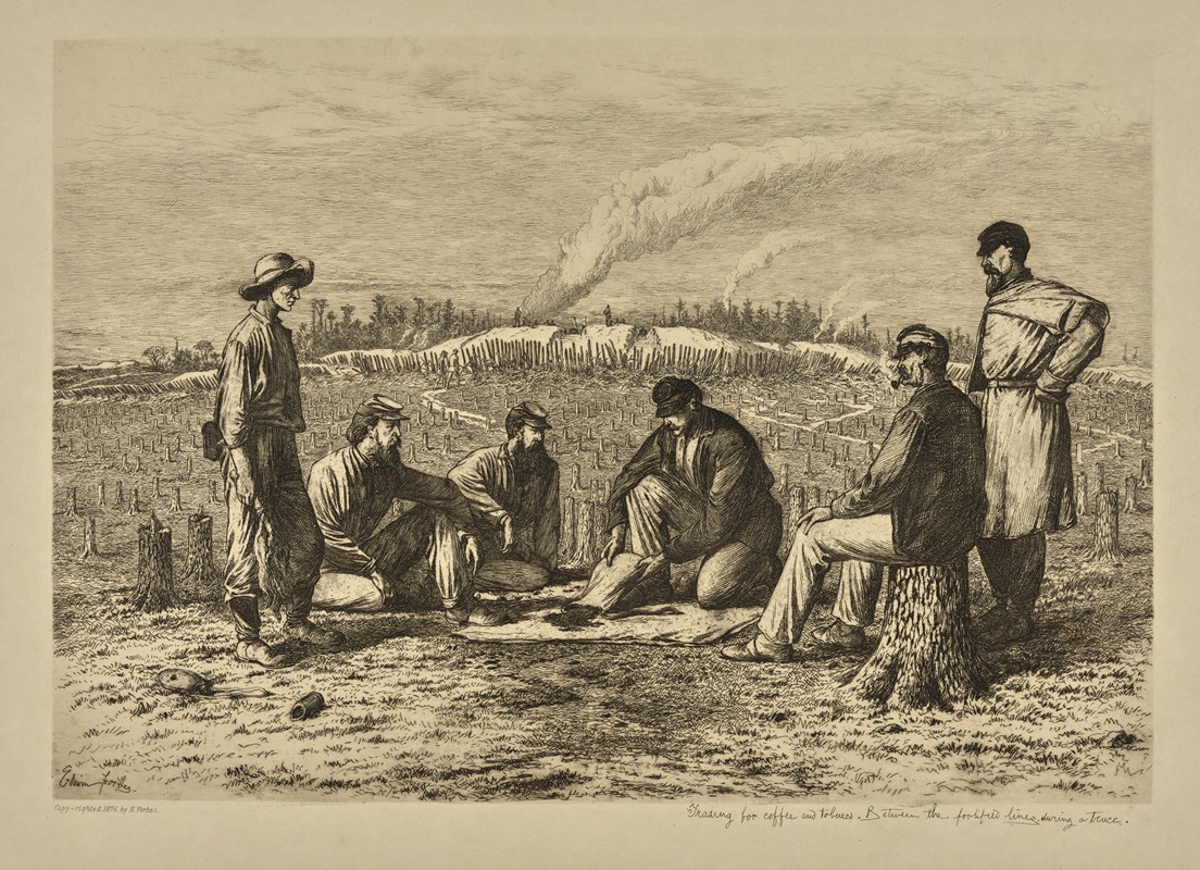 Edwin Forbes - Trading for coffee and tobacco. Between the fortified lines during a truce