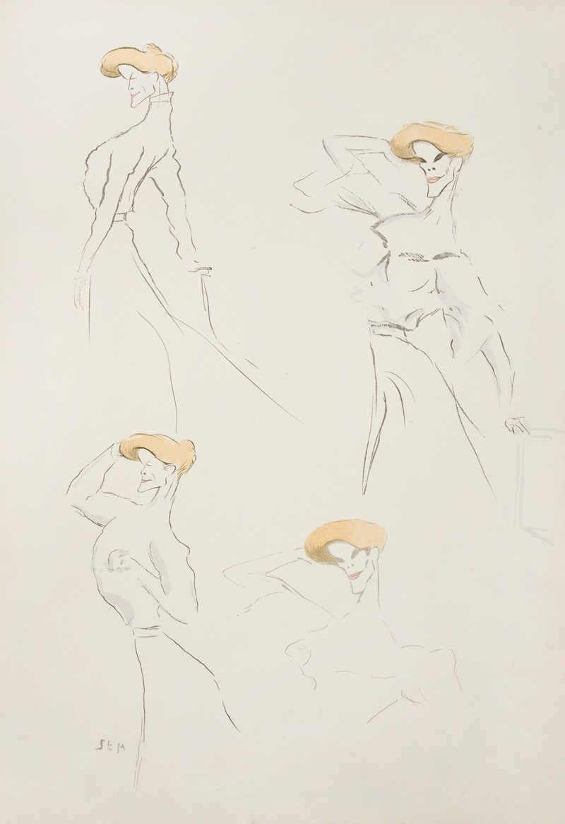 Georges Goursat (Sem) - Caricature of a woman in four shots