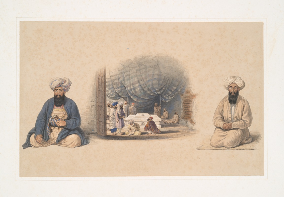 James Atkinson - Interior of the tomb of Sultan Mahmood, Guznee; Khan Sheereen Khan, chief of the Juwansheer Kuzzilbashos; Hajee Khan, Kauker