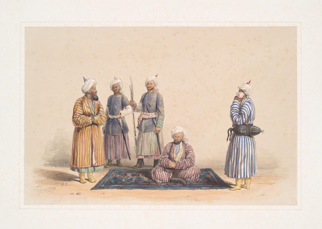 James Atkinson - Mahomed Umeen Khan, Walee of Khooloom, with his minister and attendants