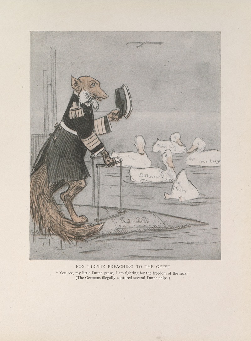 Louis Raemaekers - Fox Tirpitz Preaching to the Geese