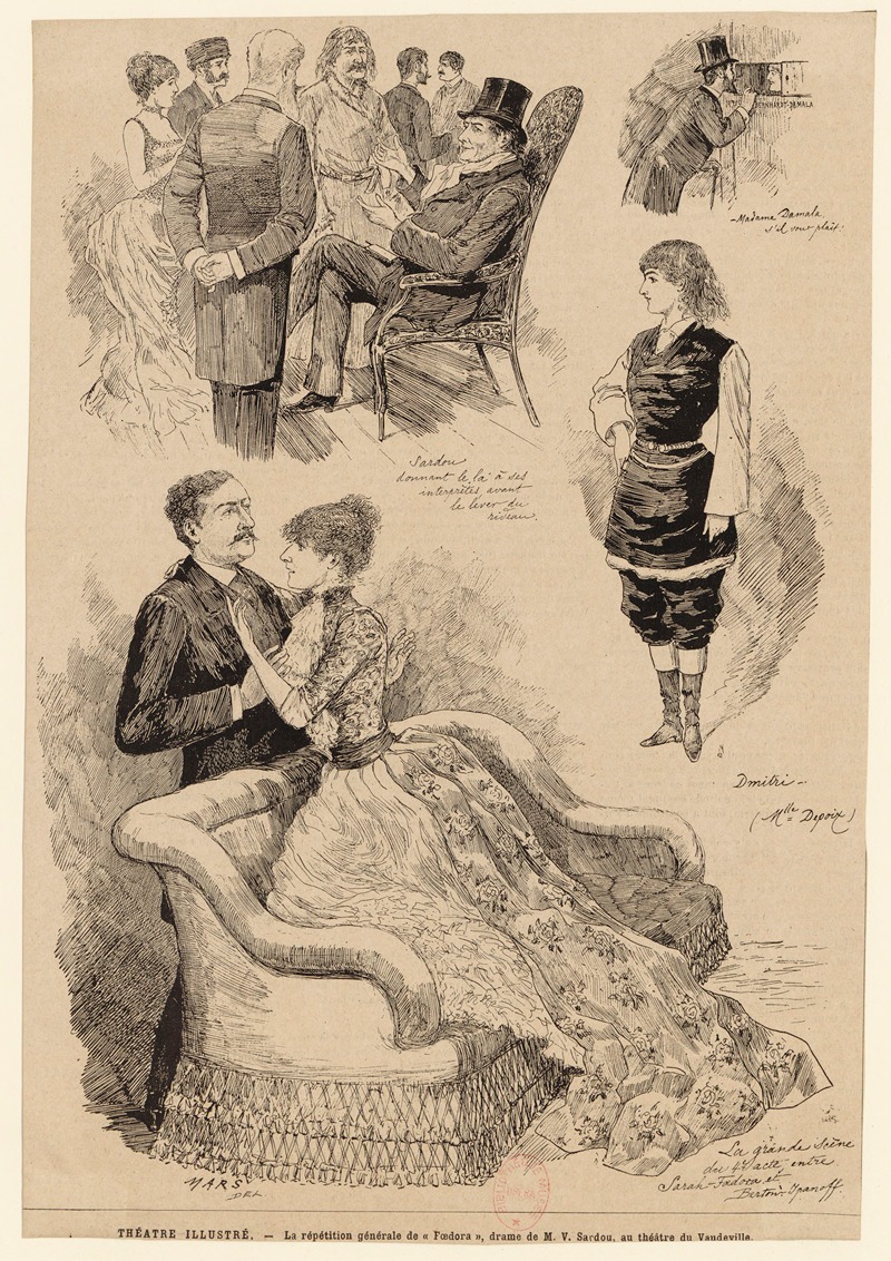 Mars (Maurice Bonvoisin) - Théâtre illustré. La répétition générale de ‘Foedera’, drame de M. V. Sardou, au théâtre du Vaudeville