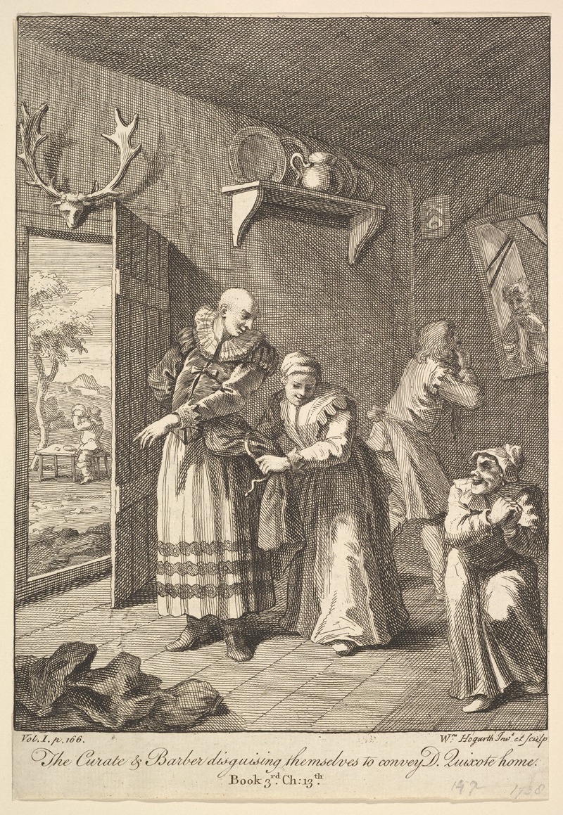 William Hogarth - The Curate and Barber Disguising Themselves to Convey Don Quixote Home
