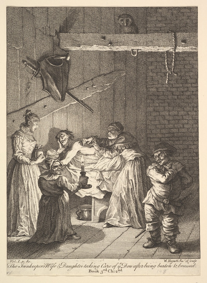 William Hogarth - The Innkeeper’s Wife & Daughter taking Care of ye Don after being beaten & bruised