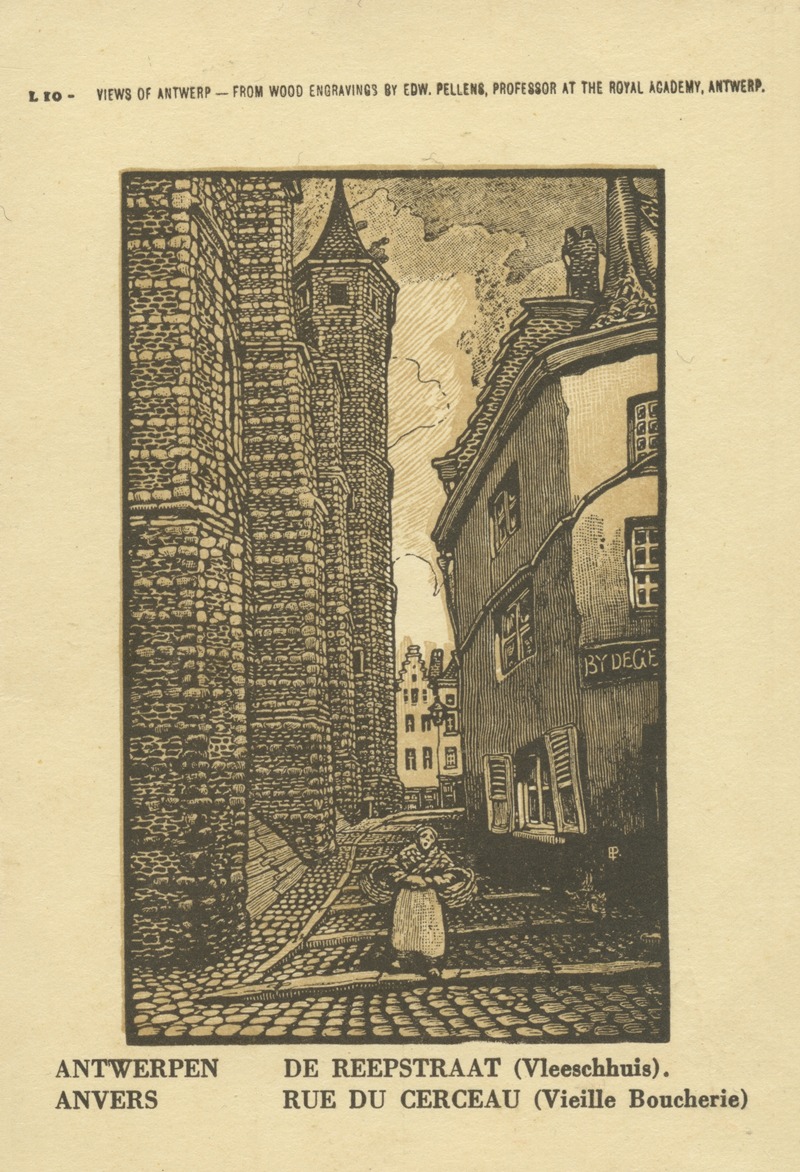 Edward Pellens - Ansichtkaart met een voorstelling van de Reepstraat met het Vleeshuis te Antwerpen