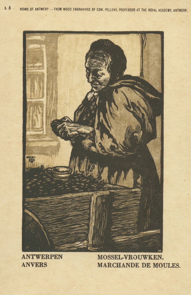Edward Pellens - Ansichtkaart met een voorstelling van een Antwerps ‘Mossel-vrouwken’