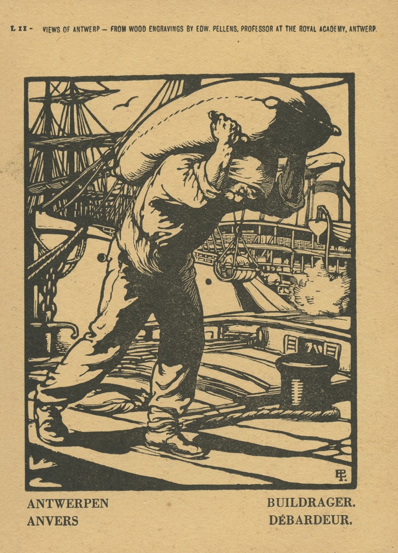 Edward Pellens - Ansichtkaart met een voorstelling van een Antwerpse buideldrager