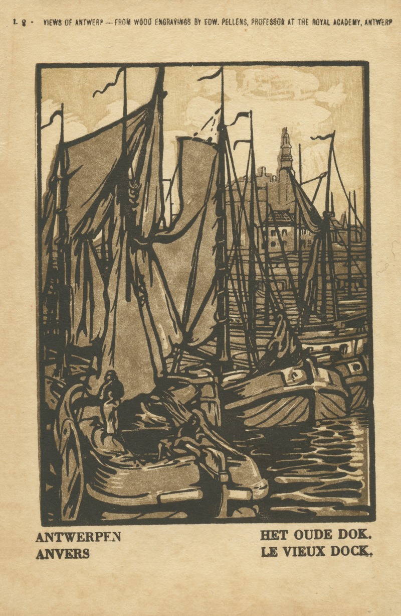 Edward Pellens - Ansichtkaart met een voorstelling van het oude dok te Antwerpen
