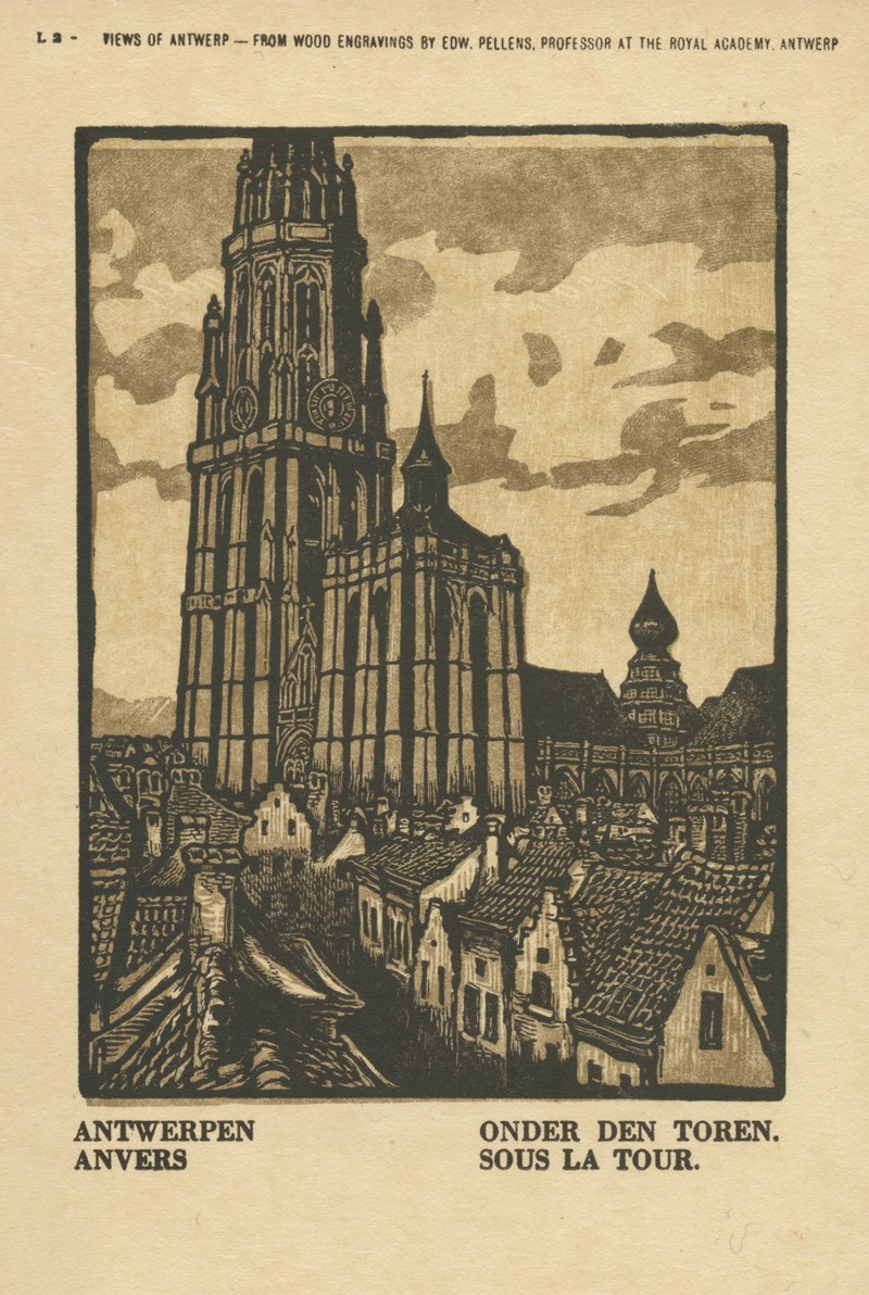 Edward Pellens - Ansichtkaart met een voorstelling van ‘Onder den Toren’ te Antwerpen