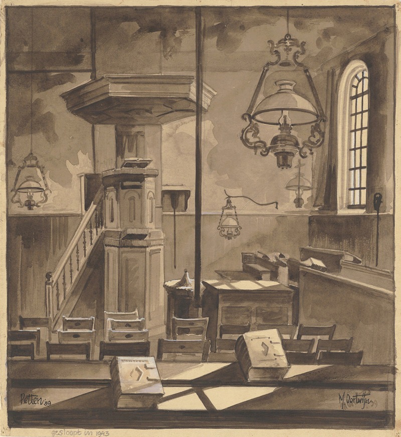 Maarten Oortwijn - Interieur van de kerk te Pette, die in 1943 is gesloopt door de Duitse bezetter.