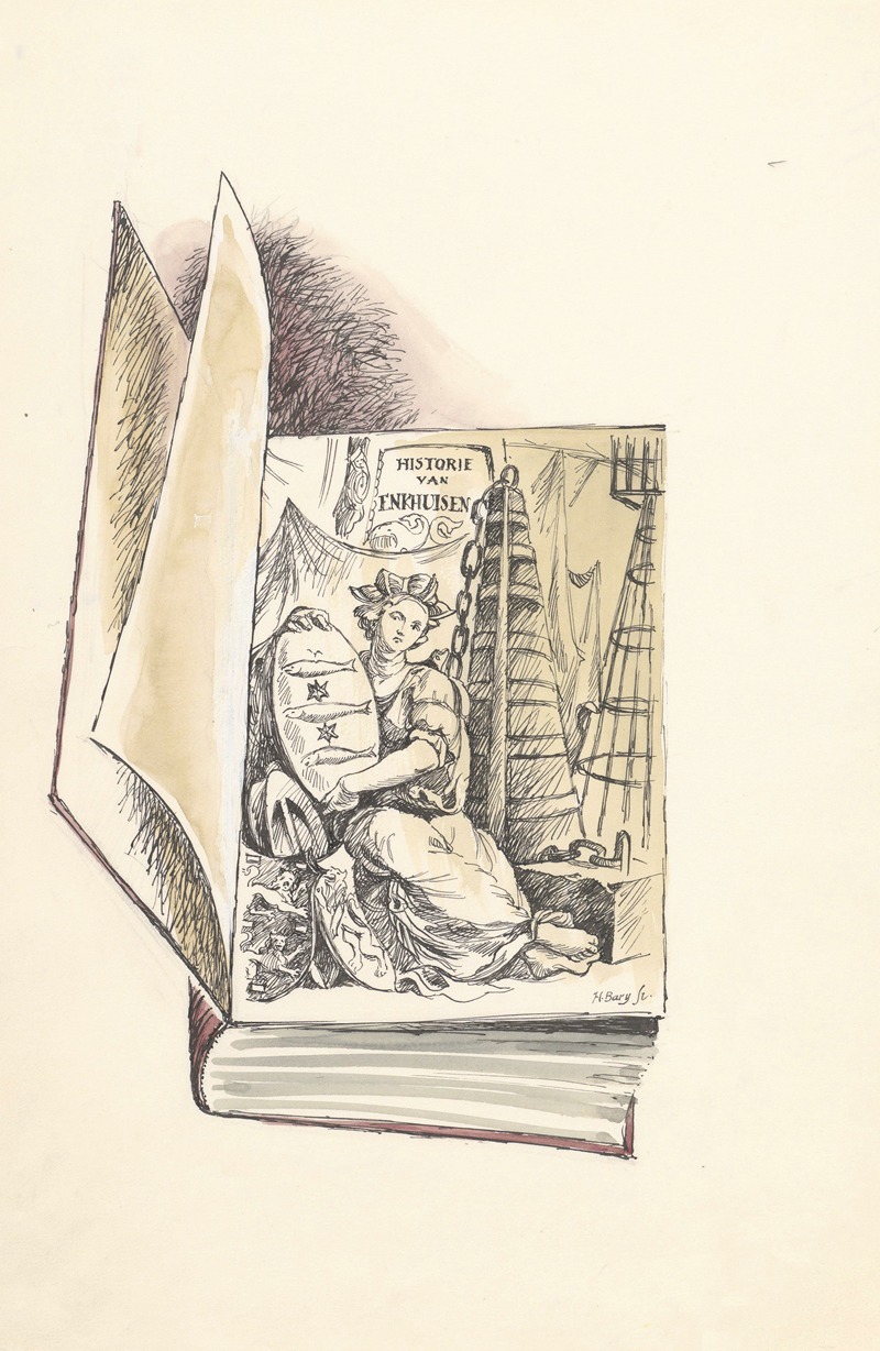 Maarten Oortwijn - Tekening van de titelprent van Historie van Enkhuisen
