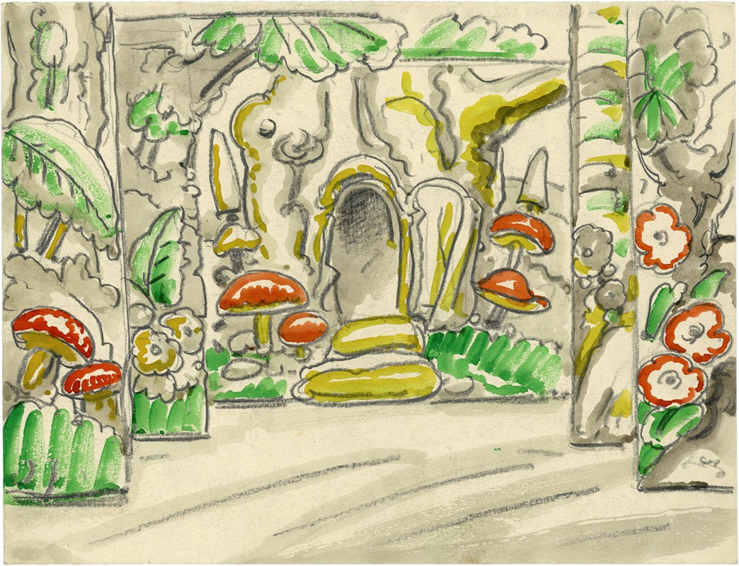 Alfred Ost - Gevel met paddestoelen en bloemversiering