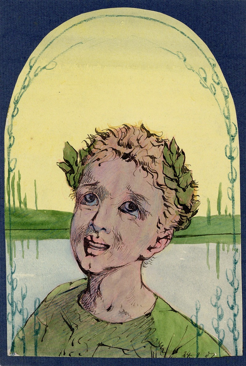 Alfred Ost - Jongen met plantenkrans op het hoofd