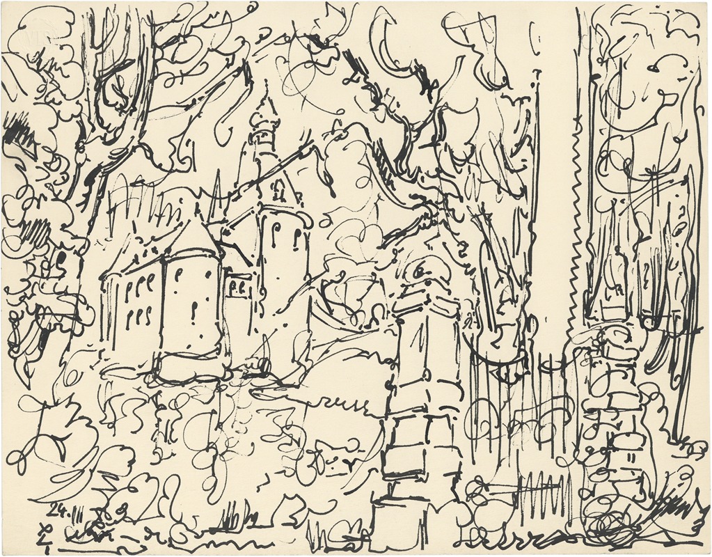 Alfred Ost - Kasteel met bomen en omheining