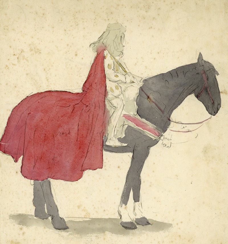 Alfred Ost - Man met rode mantel op zwart paard