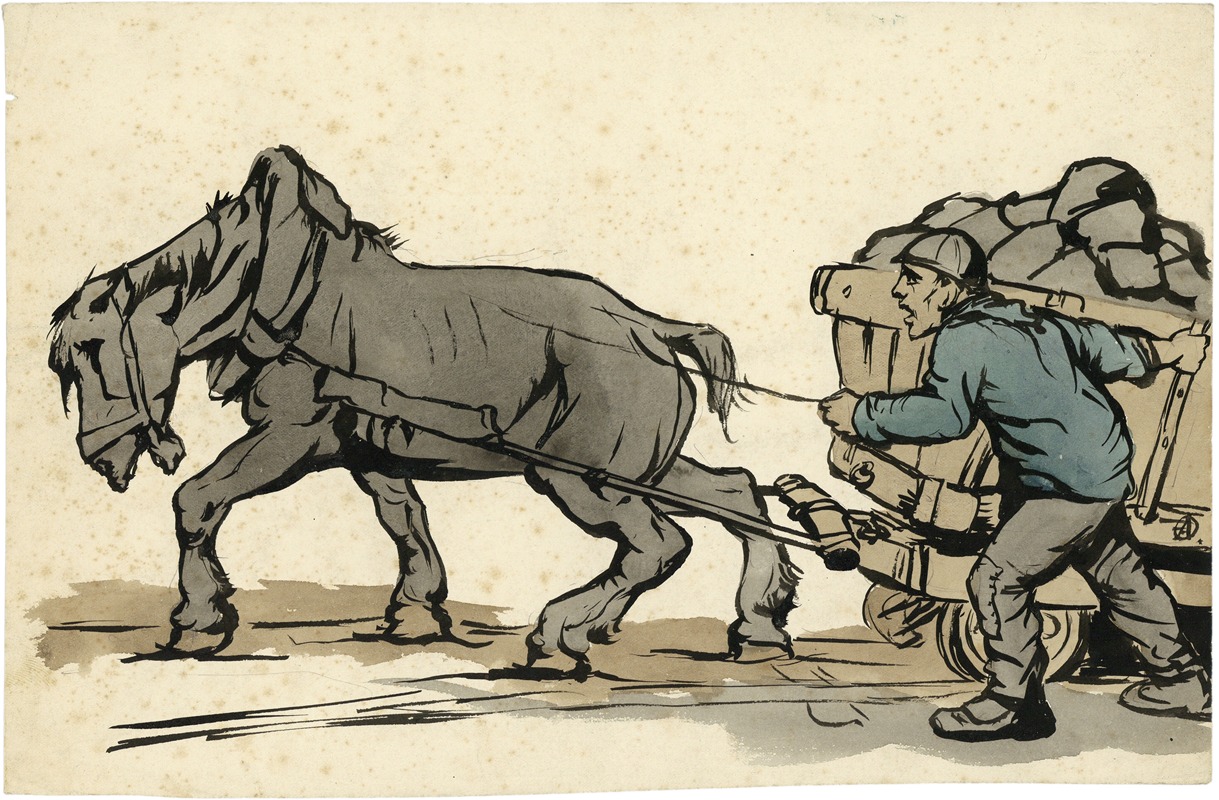 Alfred Ost - Natiepaard met wagen en arbeider