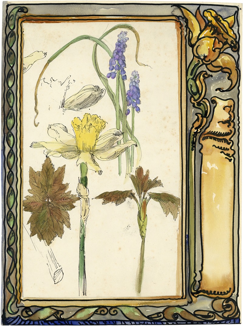 Alfred Ost - Paasbloemen en blauwe klokjes en bruine bloem