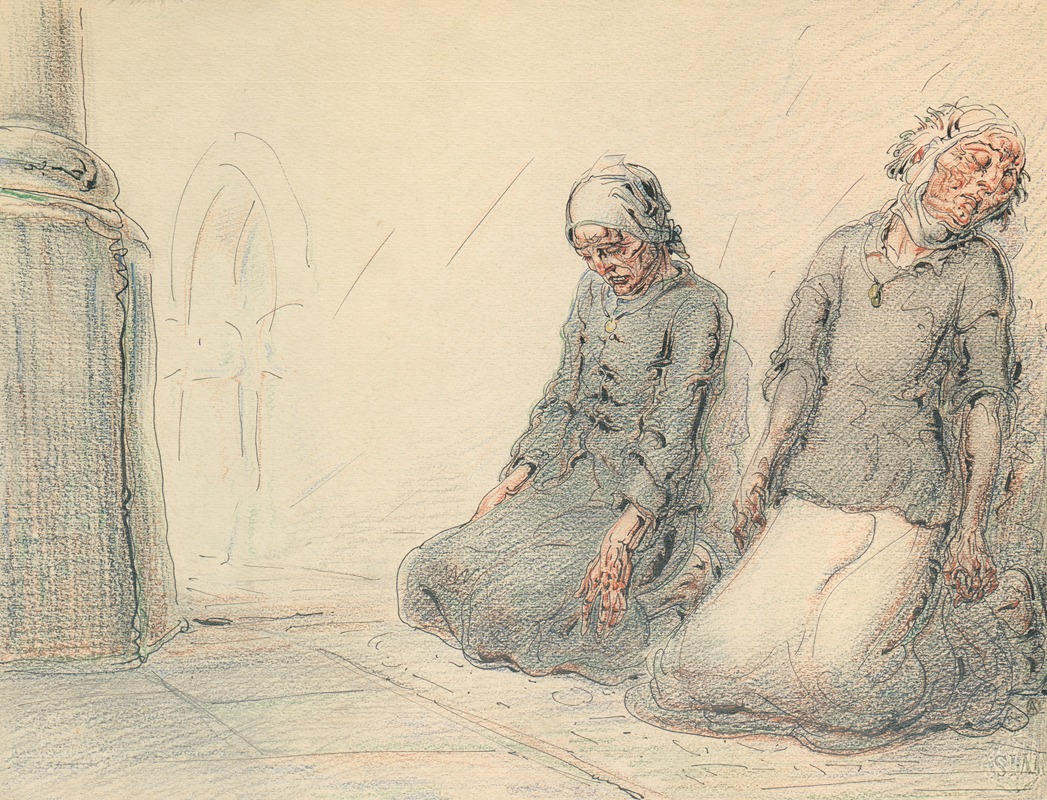 Alfred Ost - Twee geknielde vrouwen in een kerk