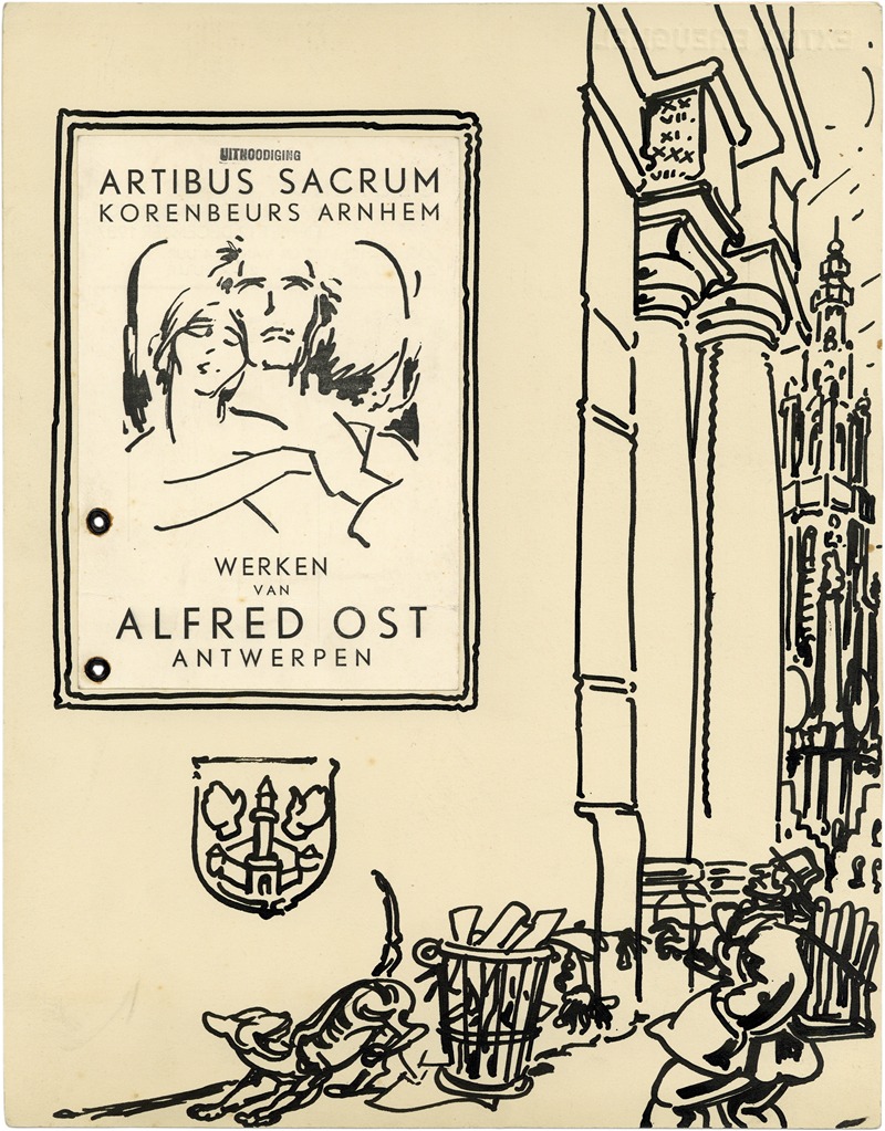 Alfred Ost - Uitnodiging tentoonstelling Artibus Sacrum, Arbhem – ‘Werken van Alfred Ost Antwerpen’