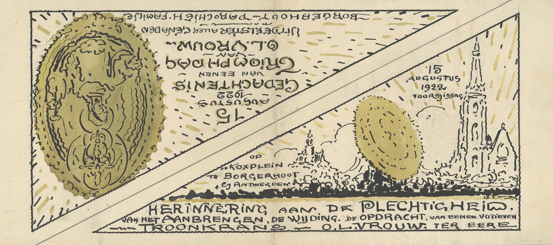 Alfred Ost - Voorontwerp van het gelegenheidsvaantje van de Parochie van de H. Familie, Borgerhout.