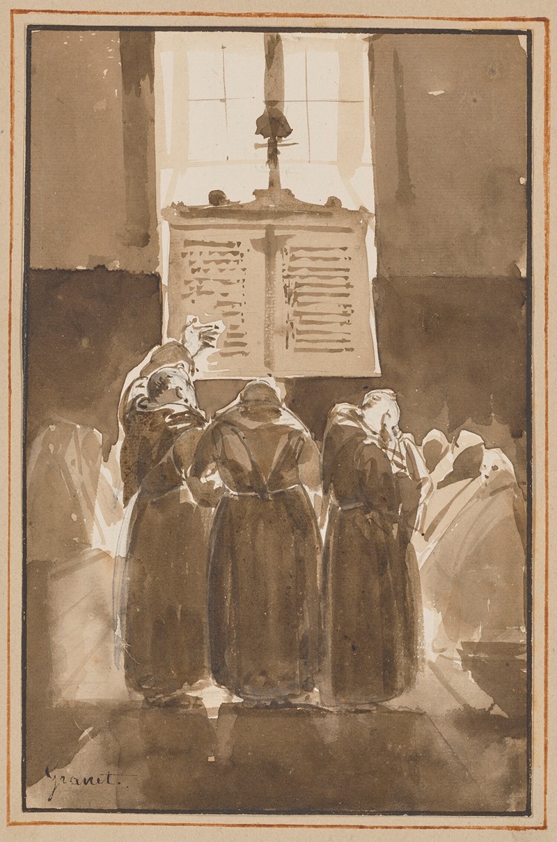 François-Marius Granet - Three Capuchin friars in a church before a congregation
