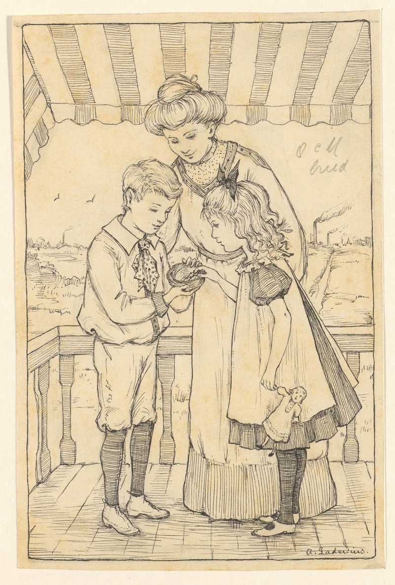 Adri Ladenius - Kinderen en vrouw op een balkon