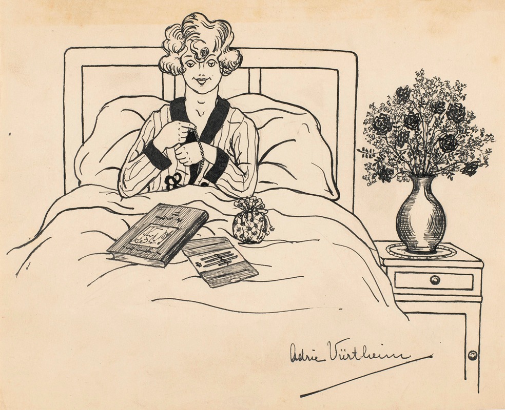 Adrie Vürtheim - Vrouw doet armband om in bed