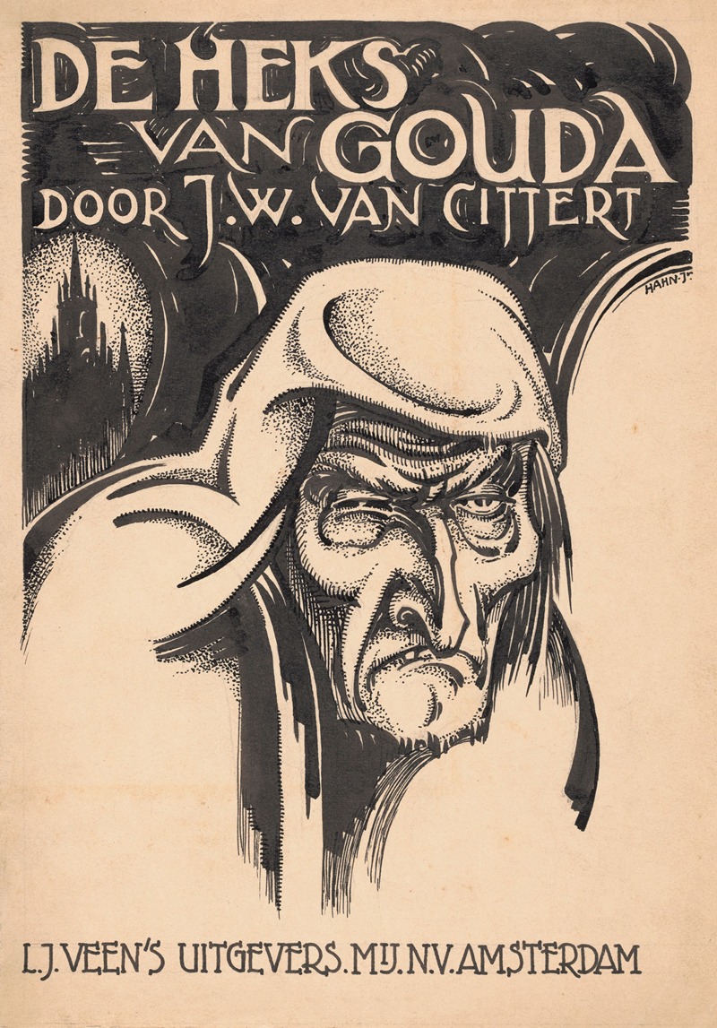 Albert Hahn - Bandontwerp voor J.W. van Cittert, De heks van Gouda. Dieuwer, jonkvrouwe van Vlist, de heks van der Goude