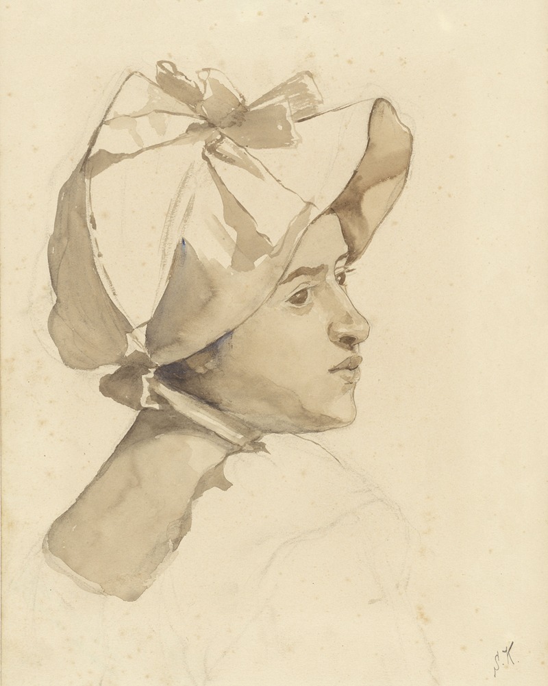 Anna Maria Kruijff - Portret van een jonge vrouw met luifelhoed met linten