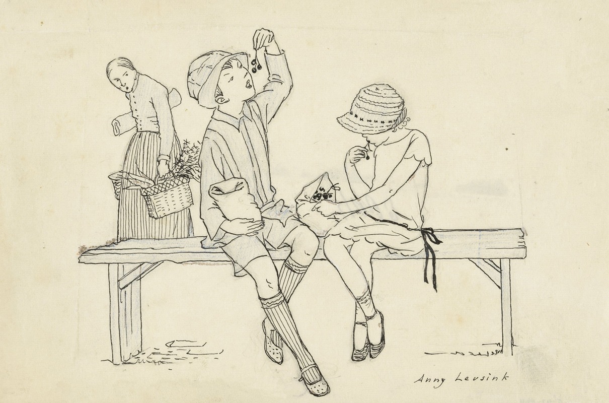 Anny Leusink - Twee kinderen eten kersen