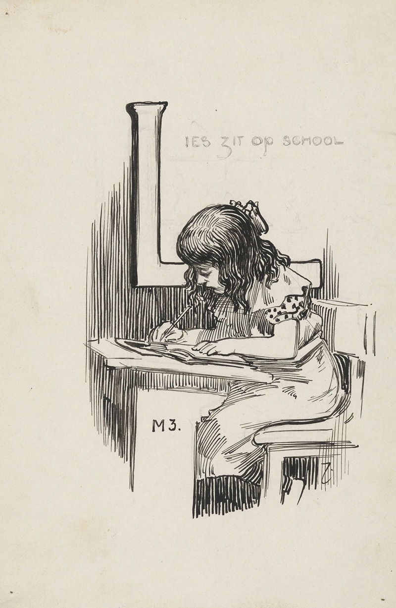 Anonymous - Schrijvend meisje in een schoolbank