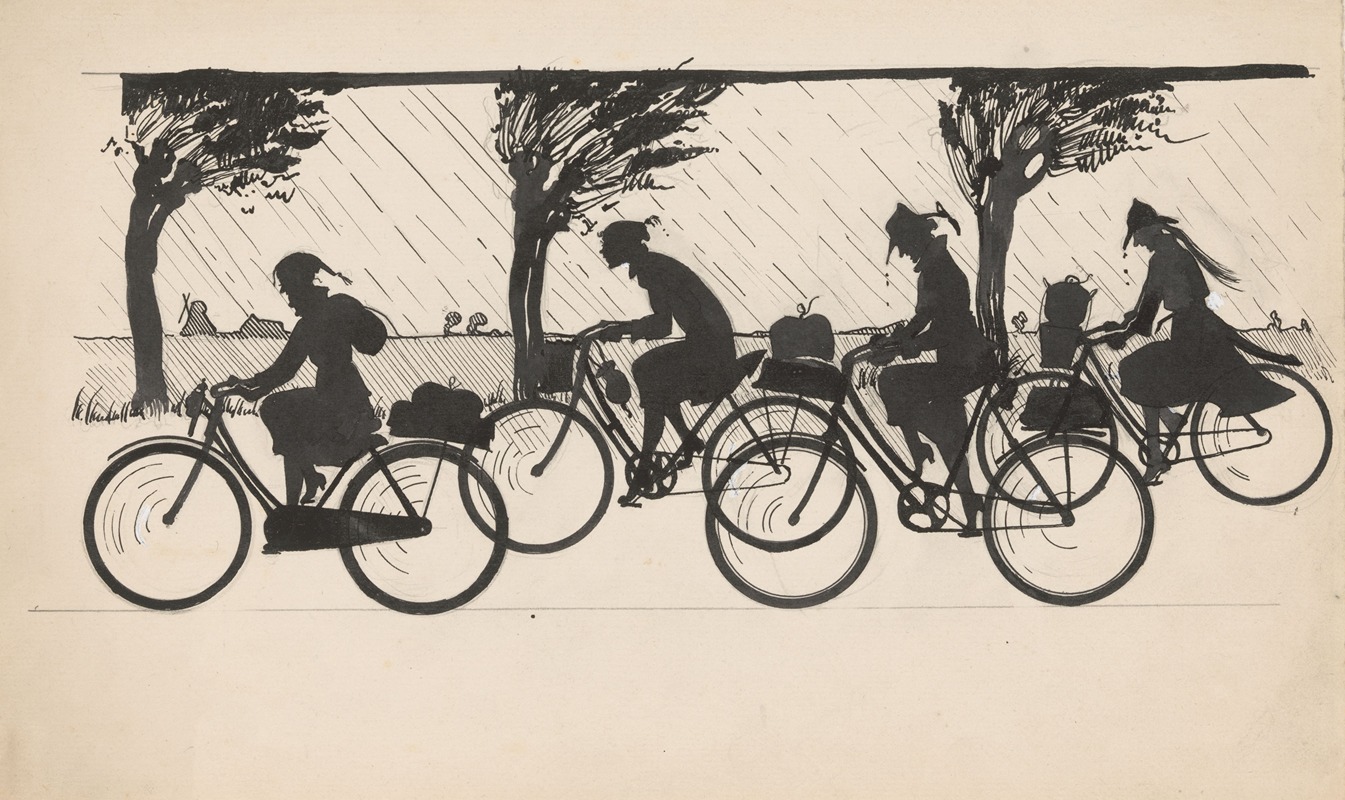 Anonymous - Vier meisjes fietsen in de regen