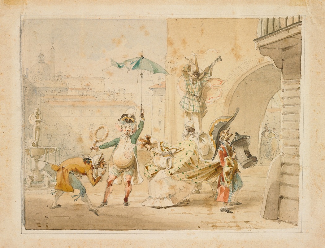 Antonio Porcelli - Caricatural Carnival Scene in Rome