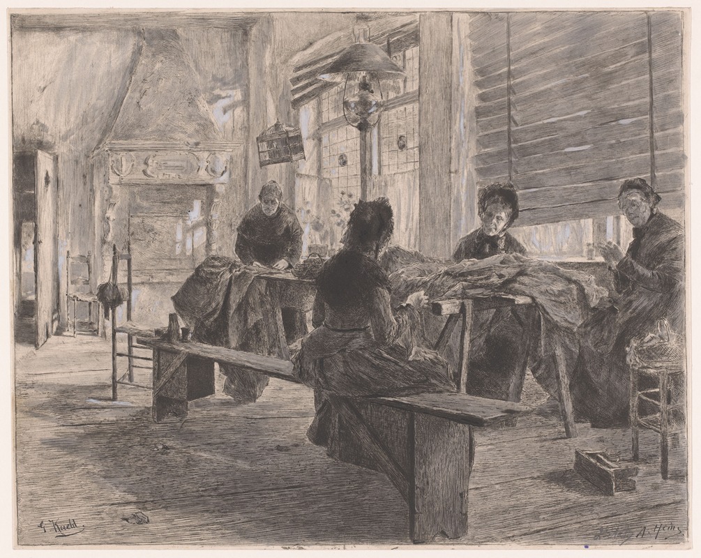 Armand Heins - Vier vrouwen in een naaiatelier aan het werk
