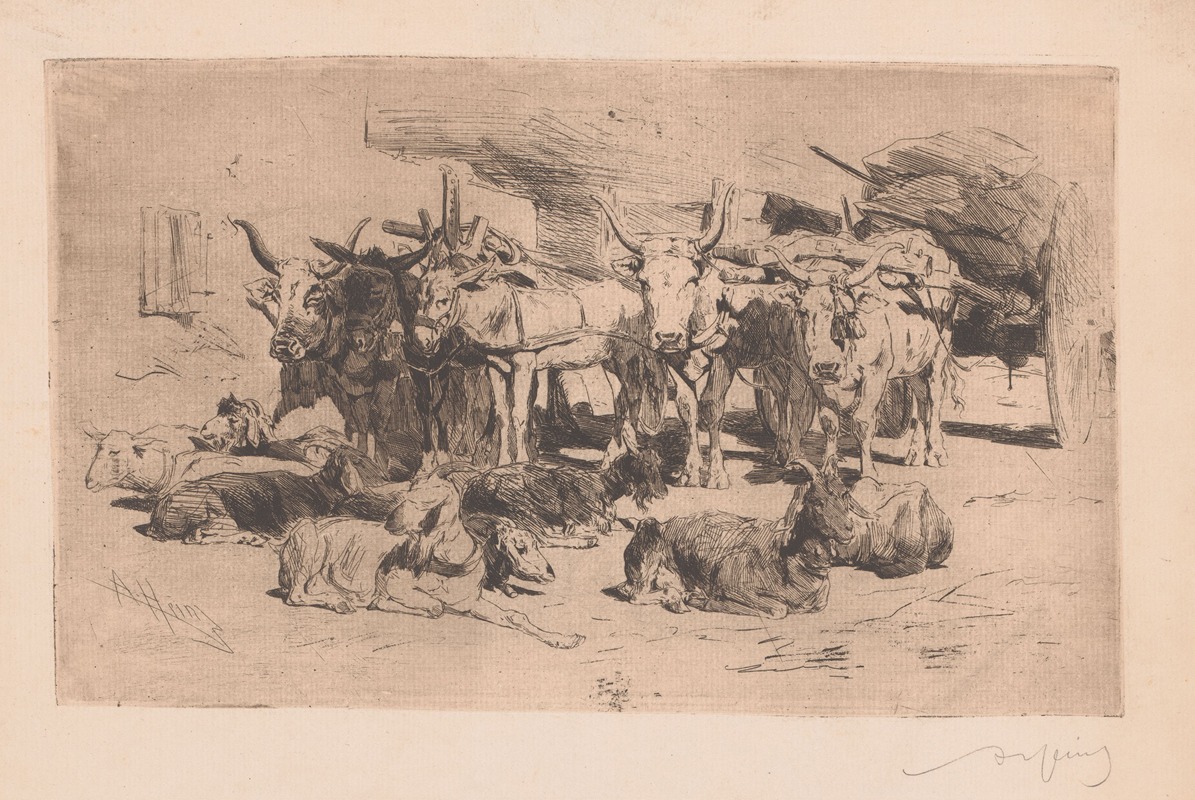 Armand Heins - Wagens bespannen met ossen en muildieren